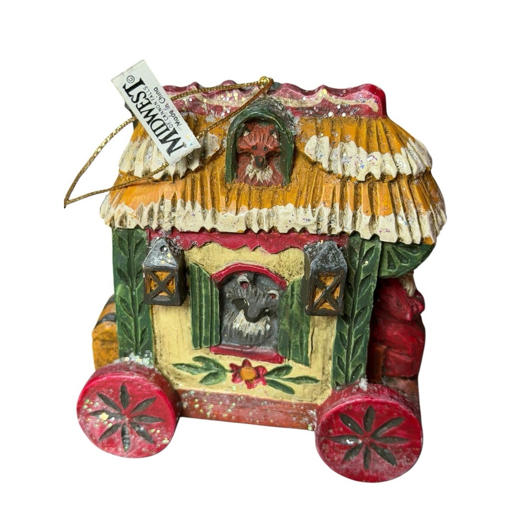 Midwest Pam Schifferl Santa Animal Wagon Ornament or Figurine Cabin Folky